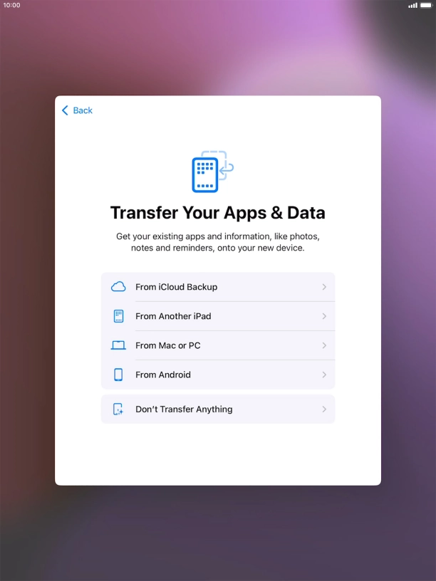 Press Don't Transfer Anything and follow the instructions on the screen to finish the activation.