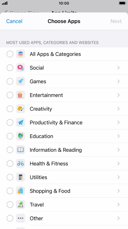 Press the required categories.