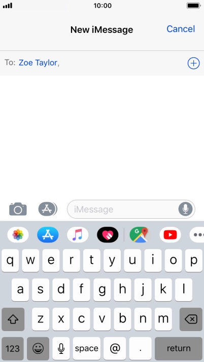 If the recipient can receive iMessages, iMessage is displayed in the text input field.