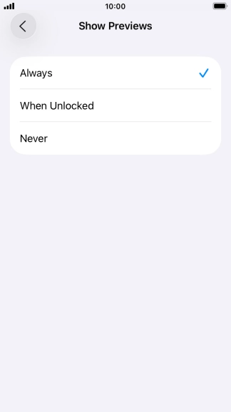 To select notification preview on the lock screen, press Always.