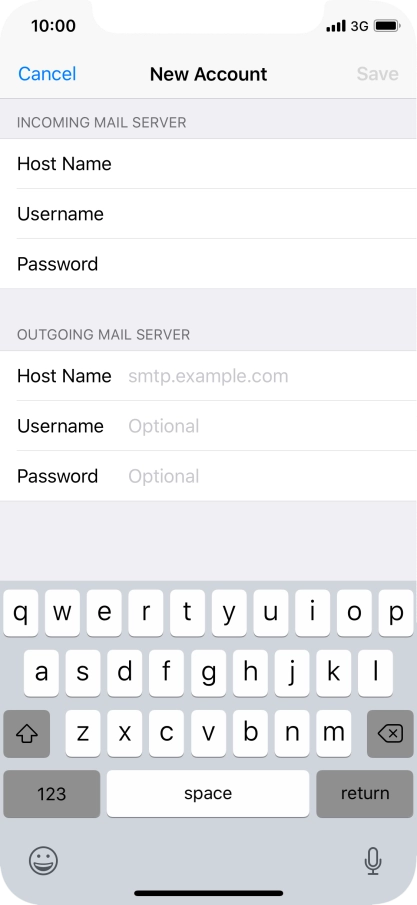 Press Host Name and key in the name of your email provider's outgoing server. Please note that if you can't send email messages when using your email provider's outgoing server, key in smtp.vodafone.net.au (Vodafone's outgoing server).