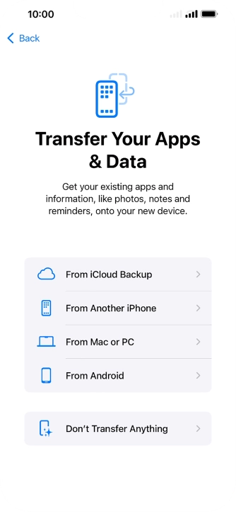 Press Don't Transfer Anything and follow the instructions on the screen to finish the activation.