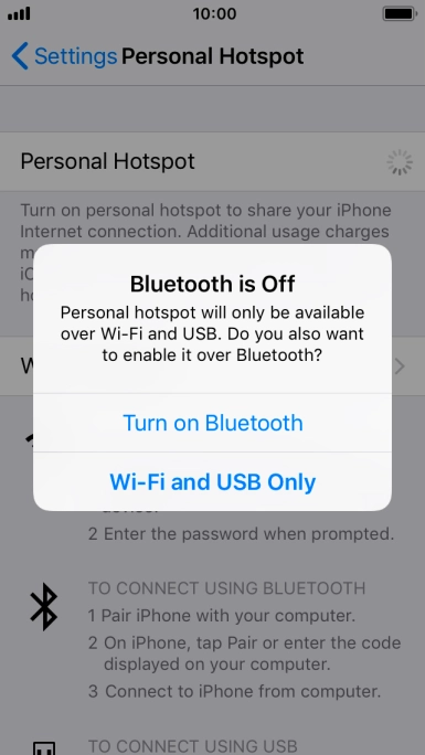 If Wi-Fi is turned on, press Wi-Fi and USB Only.