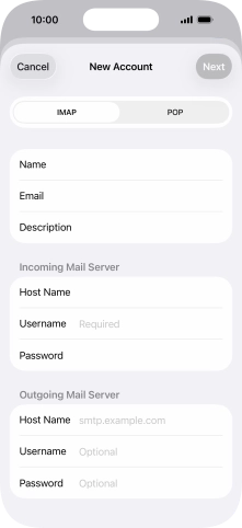 Press Username and key in the username for your email account.