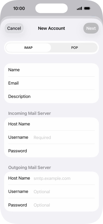 Press Username and key in the username for your email account.