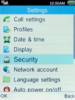 Select Security and press the Left selection key.