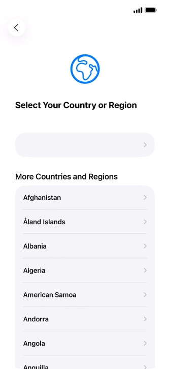 Press the required country or area.