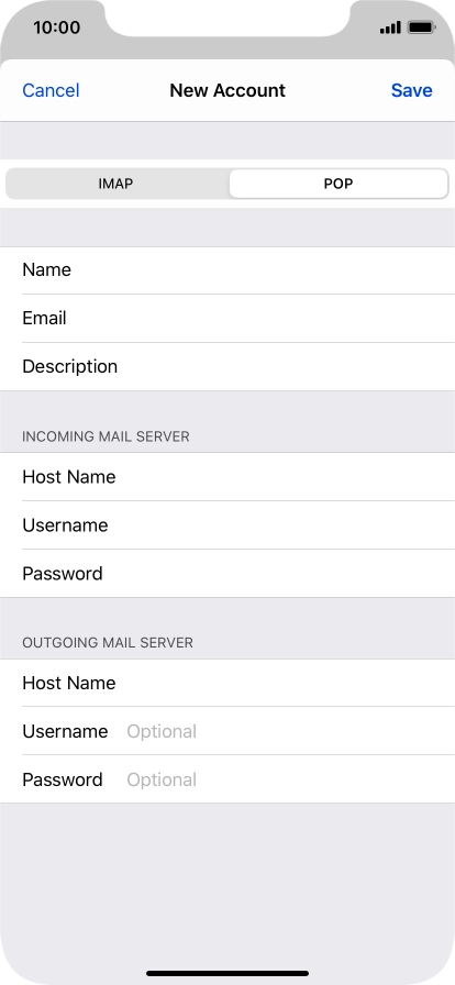 Press Username and key in the username for your email account. Please note that if you're using Vodafone's outgoing server, leave the username field empty.