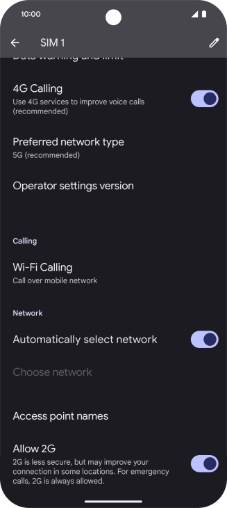Press Preferred network type.