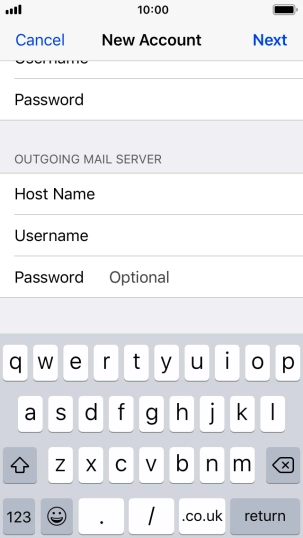 Press Password and key in the password for your email account. Please note that if you're using Vodafone's outgoing server, leave the password field empty. Press Password and key in the password for your email account. Please note that if you're using Vodafone's outgoing server, leave the password field empty.