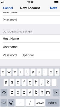 Press Password and key in the password for your email account. Please note that if you're using Vodafone's outgoing server, leave the password field empty. Press Password and key in the password for your email account. Please note that if you're using Vodafone's outgoing server, leave the password field empty.