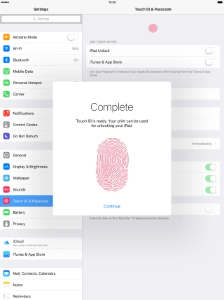 Press Continue. If you haven't previously selected a lock code, key in a code of your own choice twice.