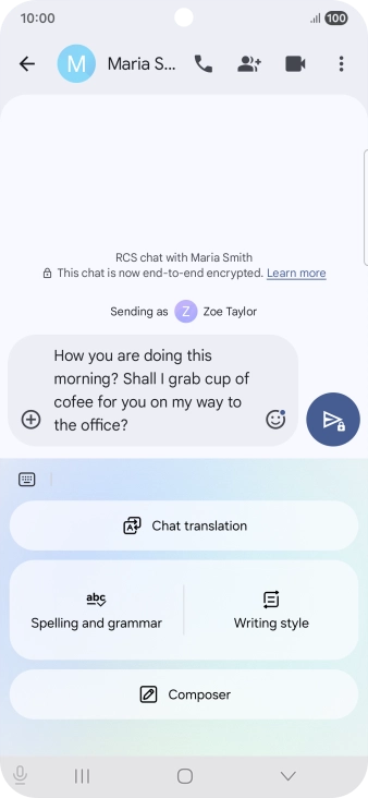 To check your text for grammatical and spelling errors, press Spelling and grammar and follow the instructions on the screen to use the function.