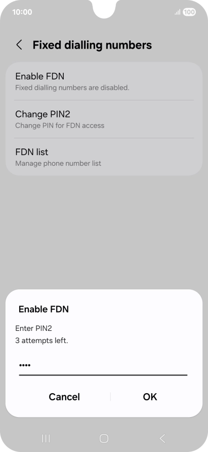 Key in your PIN2 and press OK.