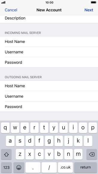 Press Username and key in the username for your email account. Please note that if you're using Vodafone's outgoing server, leave the username field empty.