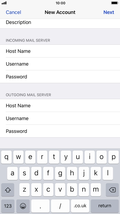 Press Username and key in the username for your email account. Please note that if you're using Vodafone's outgoing server, leave the username field empty.