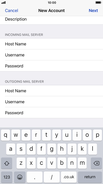 Press Username and key in the username for your email account. Please note that if you're using Vodafone's outgoing server, leave the username field empty.