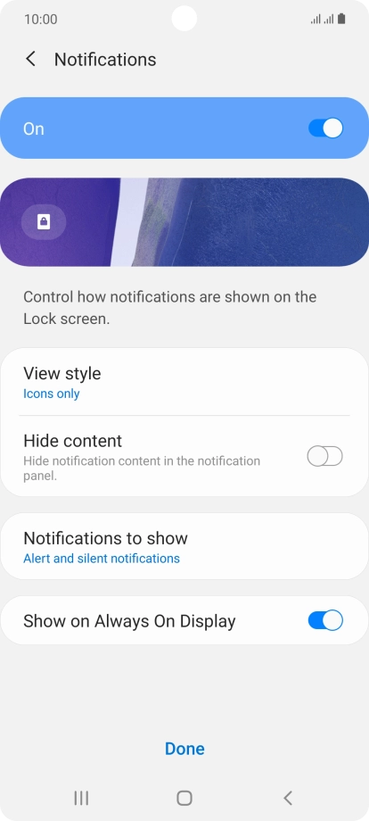 Press the required settings to turn them on or off.
