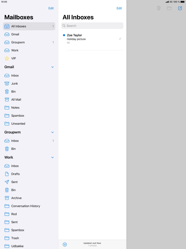 Press the required email account. Press the required email account.
