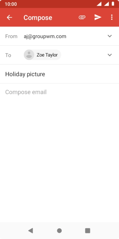 Press the text input field and write the text for your email message. Press the text input field and write the text for your email message.