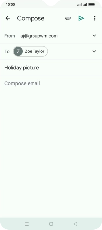 Press the text input field and write the text for your email message. Press the text input field and write the text for your email message.