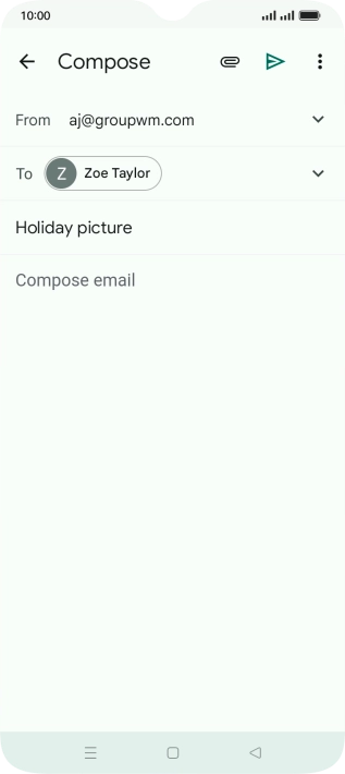 Press the text input field and write the text for your email message. Press the text input field and write the text for your email message.