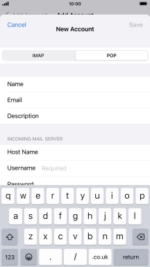Press Username and key in the username for your email account.
