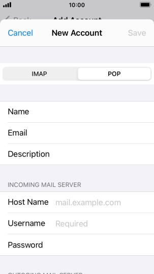Press Host Name and key in the name of your email provider's incoming server.