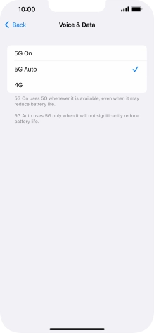 To turn on use of 5G primarily, press 5G On.