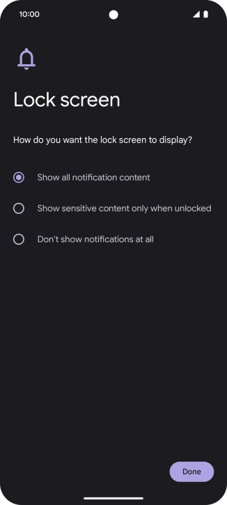 Press the required setting.