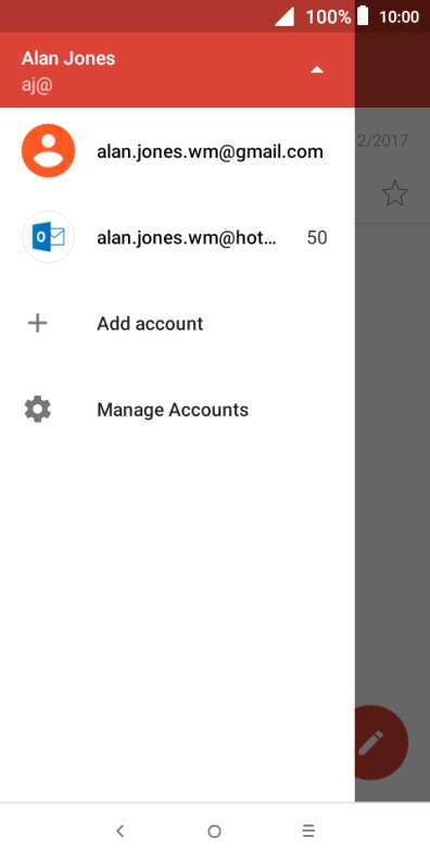 Press the required email account. Press the required email account.