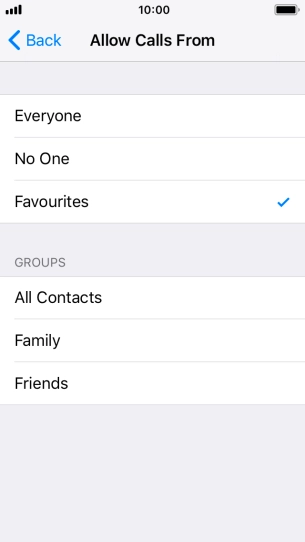 Press the required setting to select which contacts can call you even though Do Not Disturb is turned on.
