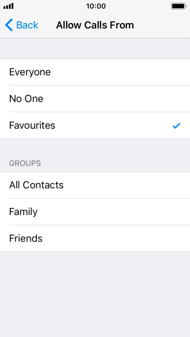 Press the required setting to select which contacts can call you even though Do Not Disturb is turned on.