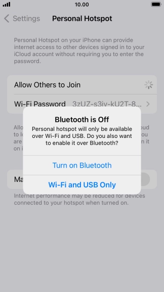 If Wi-Fi is turned on, press Wi-Fi and USB Only.