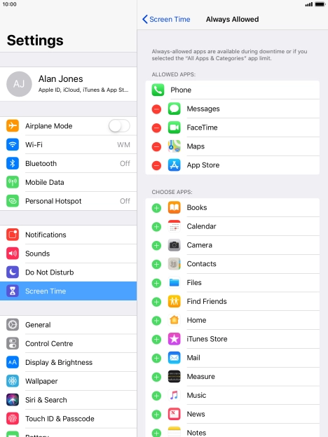 Press the remove icon next to the required app to remove it from the list of allowed apps during Downtime.