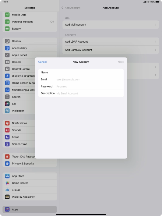 Press Email and key in your email address.