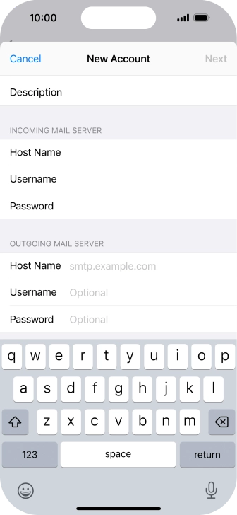 Press Host Name and key in the name of your email provider's outgoing server. Please note that if you can't send email messages when using your email provider's outgoing server, key in smtp.vodafone.net.au (Vodafone's outgoing server).
