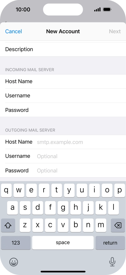Press Host Name and key in the name of your email provider's outgoing server. Please note that if you can't send email messages when using your email provider's outgoing server, key in smtp.vodafone.net.au (Vodafone's outgoing server).