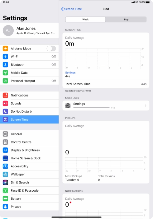 The use for the past week is displayed next to Total Screen Time. The use for the past week is displayed next to Total Screen Time.
