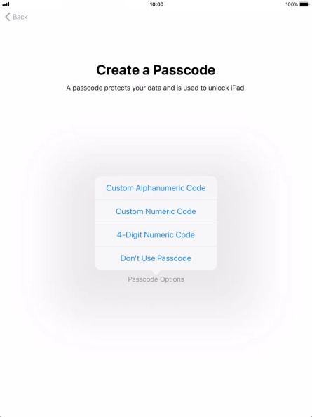 Follow the instructions on the screen to turn on use of lock code or press Don't Use Passcode.