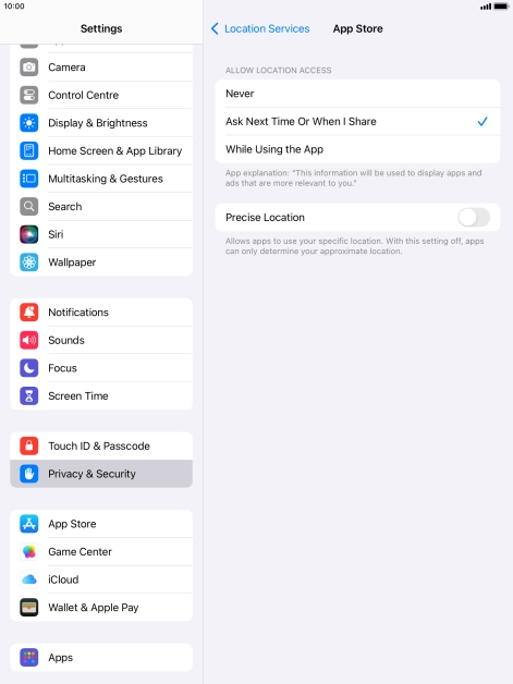 Press the required setting to turn the function on or off. Press the required setting to turn the function on or off.