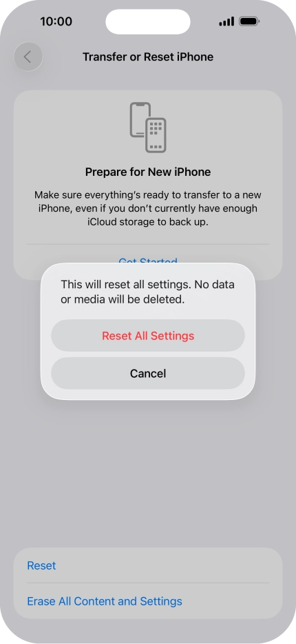 Press Reset All Settings. Press Reset All Settings.