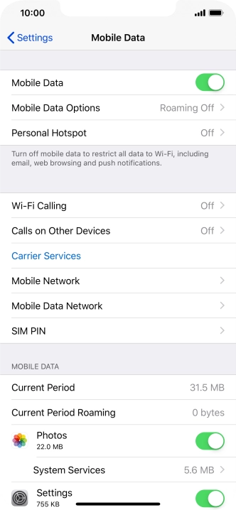 The total data usage is displayed next to Current Period.