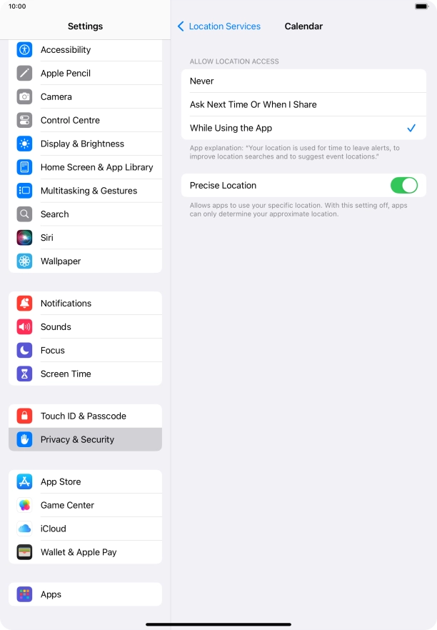 Press the required setting to turn the function on or off. Press the required setting to turn the function on or off.