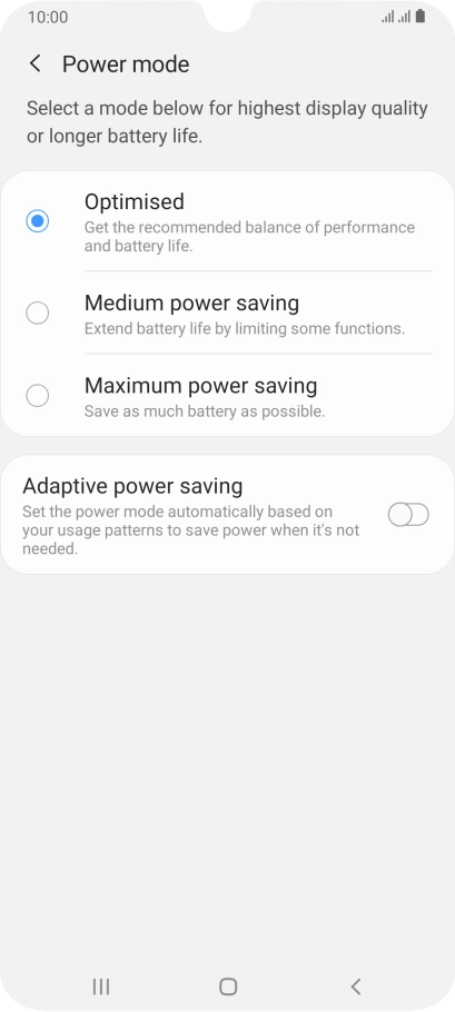 Press the required setting. Press the required setting.
