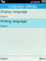Select Writing language and press the Left selection key.