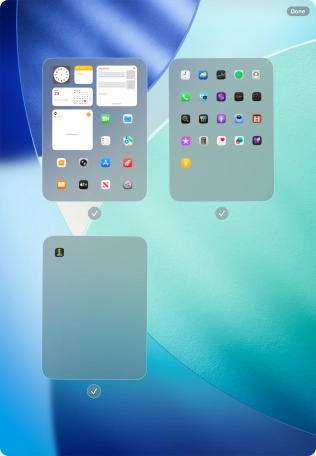 Press the field below the required home screen page to turn page view on or off. Press the field below the required home screen page to turn page view on or off.