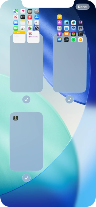 Press the fields below the required home screen pages to select or deselect them.