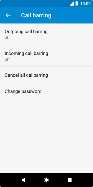 Press the required barring type. Press the required barring type.