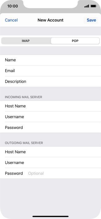 Press Password and key in the password for your email account. Please note that if you're using Vodafone's outgoing server, leave the password field empty.